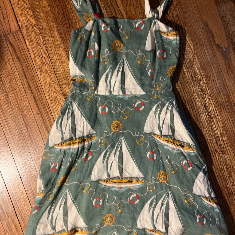 ralph lauren nautical aline linen green dress small - Picture 8 of 9